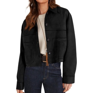 PRETTYGARDEN Women’s Faux Suede Shacket Jackets Lightweight Cropped Coats(Black)