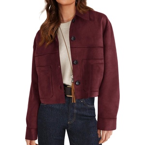 PRETTYGARDEN Women’s Faux Suede Shacket Jackets Lightweight Cropped Coats(Burgundy)