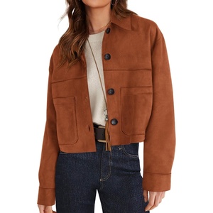 PRETTYGARDEN Women’s Faux Suede Shacket Jackets Lightweight Cropped Coats(Burnt Orange)
