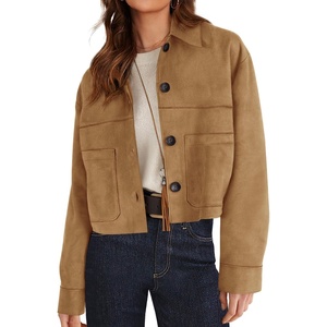 PRETTYGARDEN Women’s Faux Suede Shacket Jackets Lightweight Cropped Coats(Khaki)