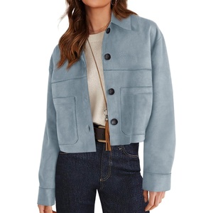 PRETTYGARDEN Women’s Faux Suede Shacket Jackets Lightweight Cropped Coats(Light Blue)