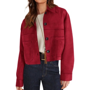 PRETTYGARDEN Women’s Faux Suede Shacket Jackets Lightweight Cropped Coats(Red)