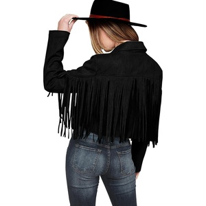 PRETTYGARDEN Women’s Fringe Faux Suede Leather Jackets(Black)