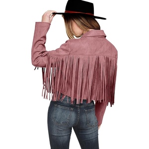 PRETTYGARDEN Women’s Fringe Faux Suede Leather Jackets(Dark Pink)