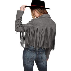 PRETTYGARDEN Women’s Fringe Faux Suede Leather Jackets(Silver Grey)
