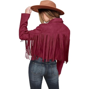 PRETTYGARDEN Women’s Fringe Faux Suede Leather Jackets(Wine Red)