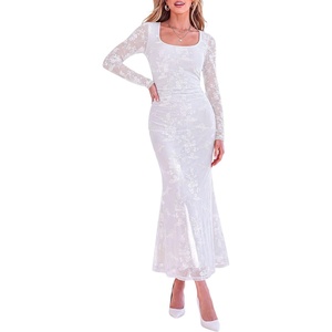 PRETTYGARDEN Women’s Long Sleeve Floral Maxi Bodycon Dress(White)