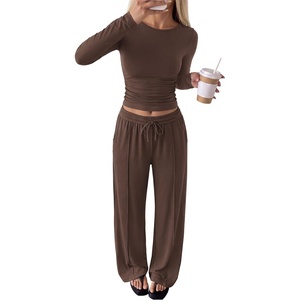 PRETTYGARDEN Women’s Matching Lounge Sets 2 Piece Outfits(Brown)