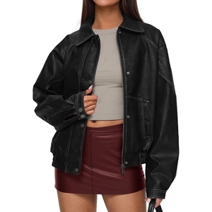PRETTYGARDEN Womens Oversized Faux Leather Jacket Fall Winter Outfits(Black)