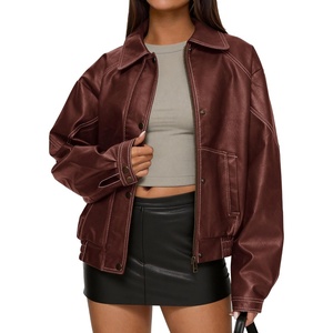 PRETTYGARDEN Womens Oversized Faux Leather Jacket Fall Winter Outfits(Brick Red)