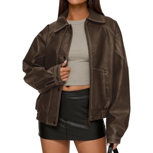 PRETTYGARDEN Womens Oversized Faux Leather Jacket Fall Winter Outfits(Chocolate Brown)