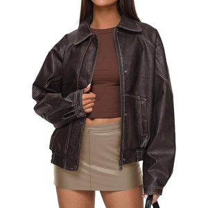 PRETTYGARDEN Womens Oversized Faux Leather Jacket Fall Winter Outfits(Dark Brown)