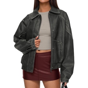 PRETTYGARDEN Womens Oversized Faux Leather Jacket Fall Winter Outfits(Grey)