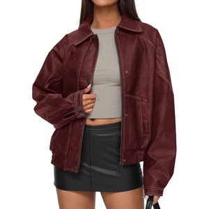 PRETTYGARDEN Womens Oversized Faux Leather Jacket Fall Winter Outfits(Wine Red)