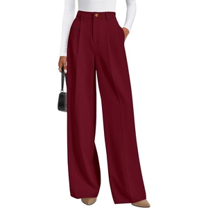 PRETTYGARDEN Women’s Tailored Wide Leg Work Dress Pants(Burgundy)