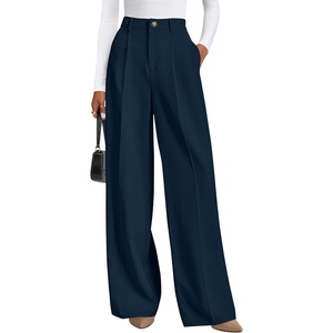 PRETTYGARDEN Women’s Tailored Wide Leg Work Dress Pants(Dark Blue)