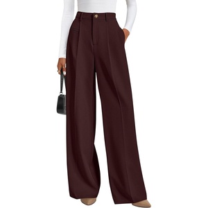 PRETTYGARDEN Women’s Tailored Wide Leg Work Dress Pants(Red Brown)