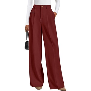 PRETTYGARDEN Women’s Tailored Wide Leg Work Dress Pants(Rust Red)