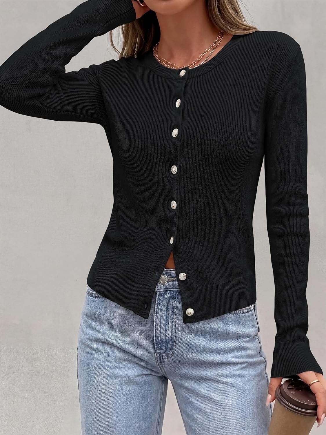 image:imagePRETTYGARDEN Fall Fitted Cardigan Sweaters for Women Button DownBlack