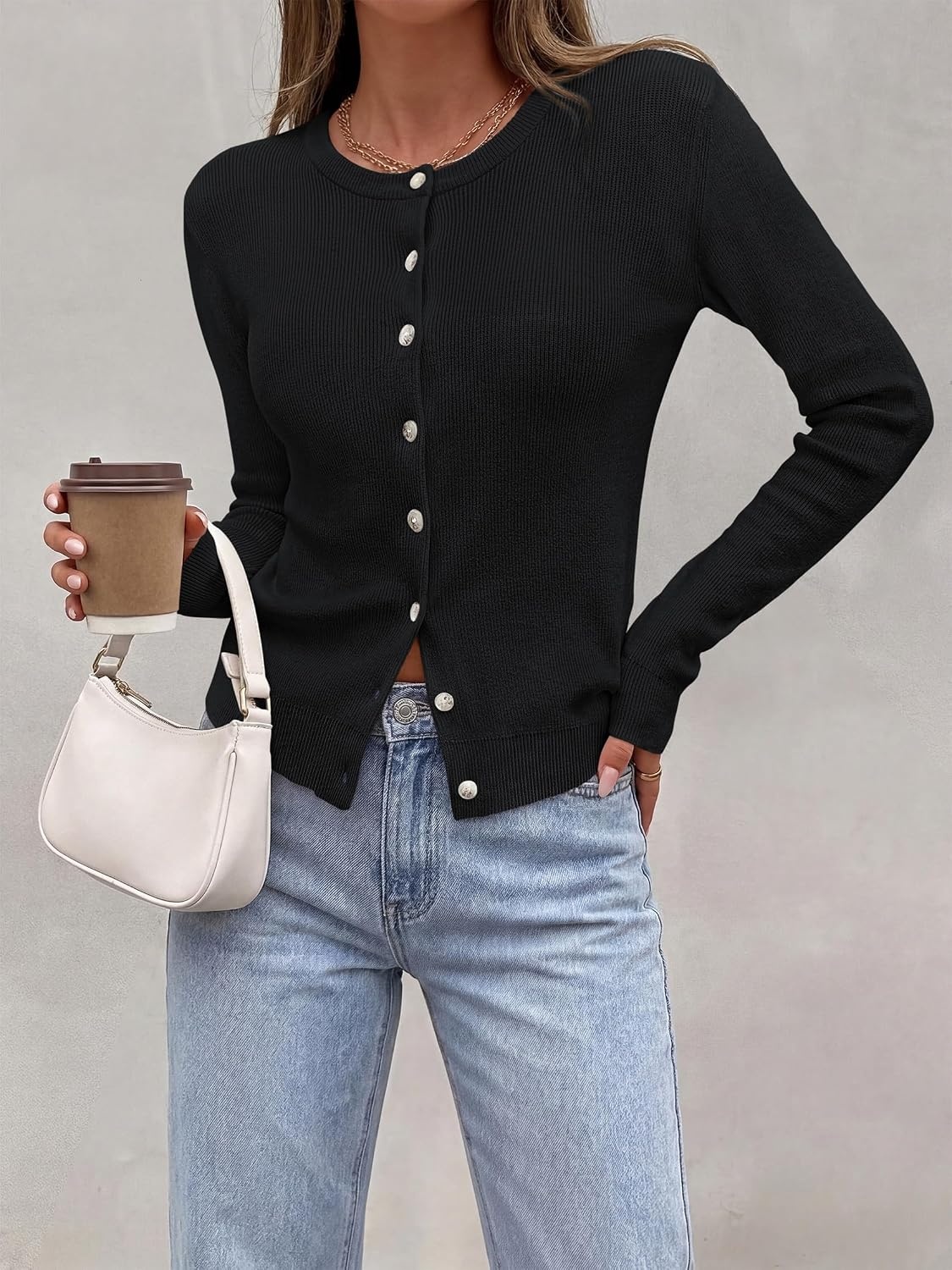 image:imagePRETTYGARDEN Fall Fitted Cardigan Sweaters for Women Button DownBlack