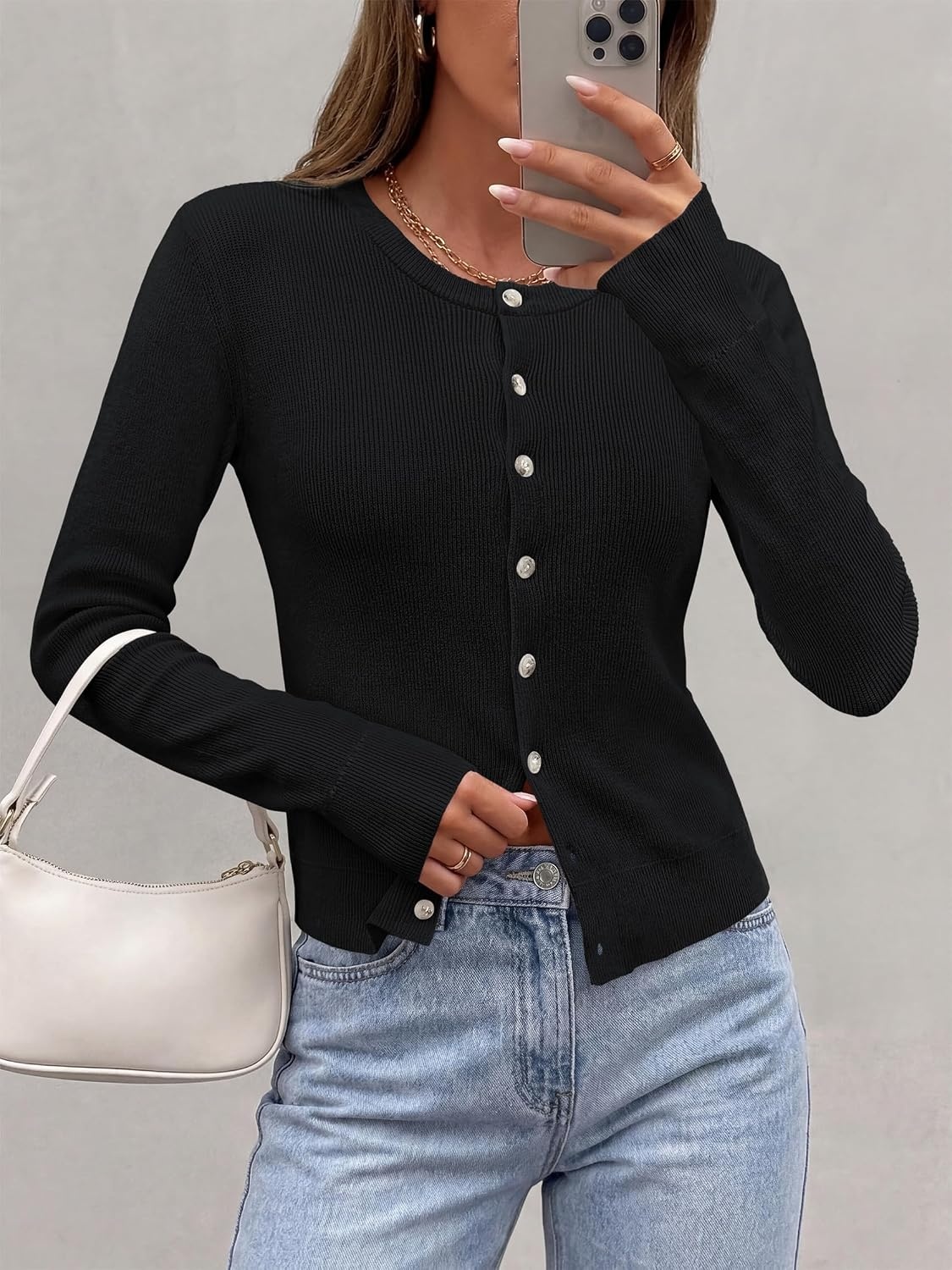 image:imagePRETTYGARDEN Fall Fitted Cardigan Sweaters for Women Button DownBlack