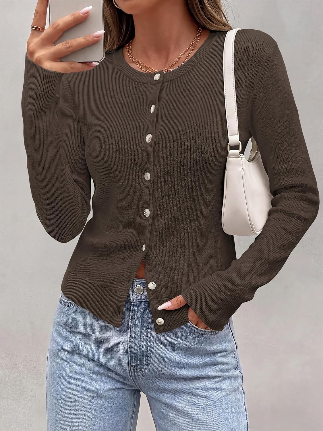 image:imagePRETTYGARDEN Fall Fitted Cardigan Sweaters for Women Button DownBrown