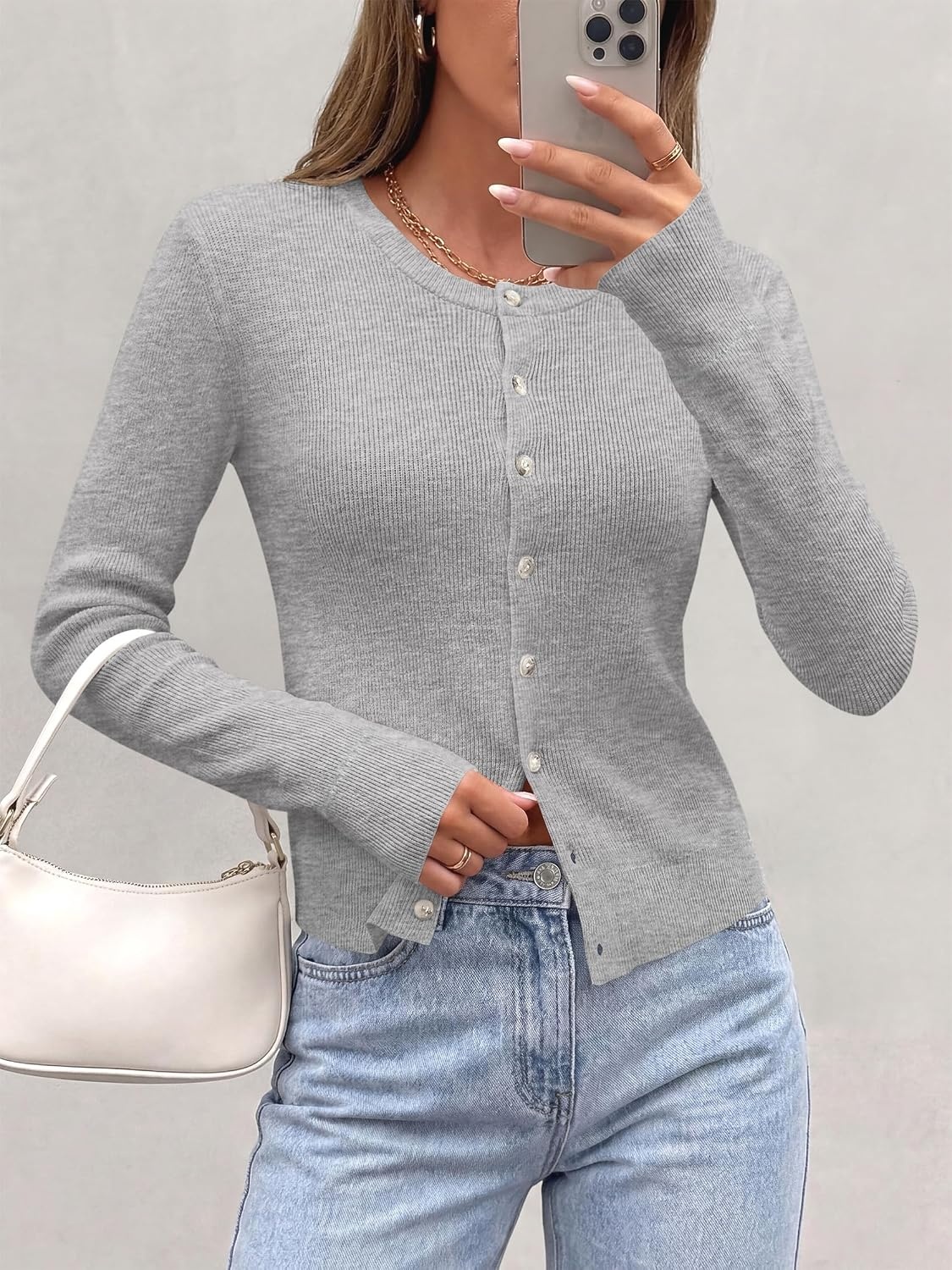 image:imagePRETTYGARDEN Fall Fitted Cardigan Sweaters for Women Button DownGrey
