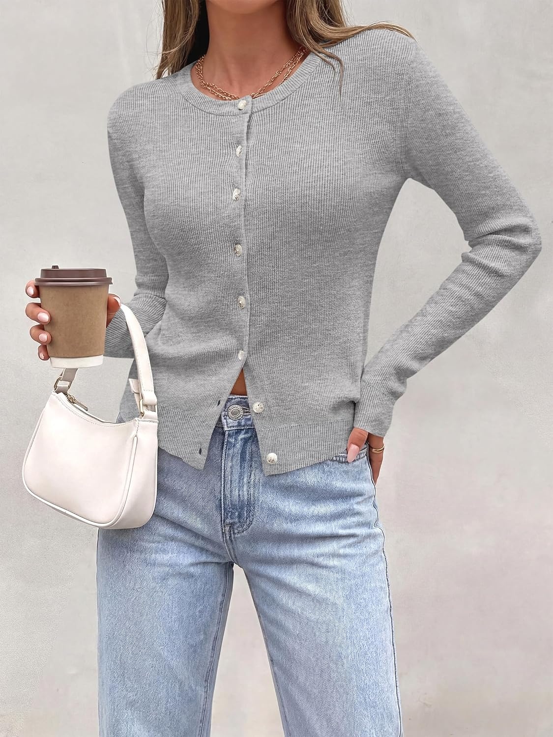 image:imagePRETTYGARDEN Fall Fitted Cardigan Sweaters for Women Button DownGrey