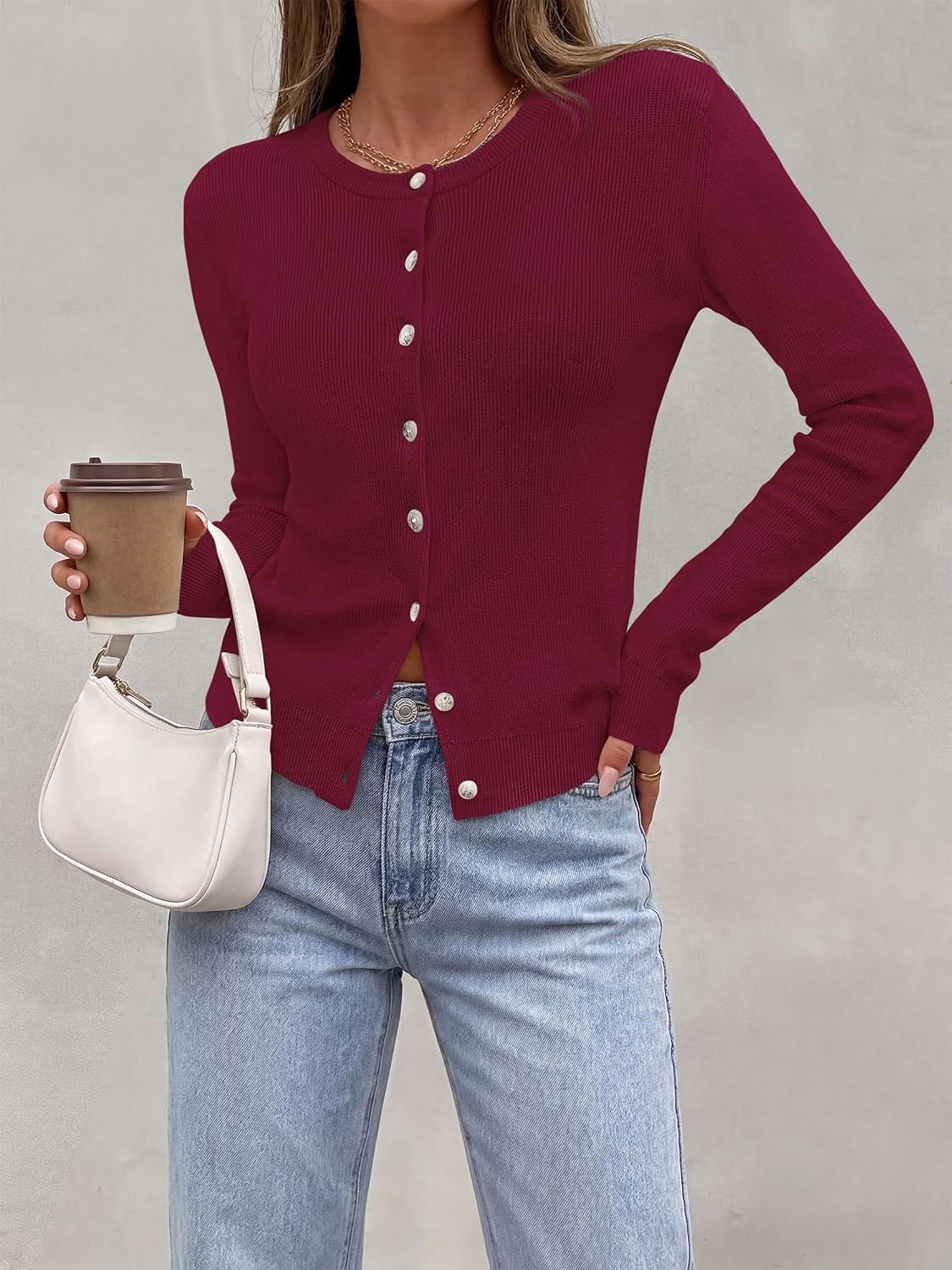 image:imagePRETTYGARDEN Fall Fitted Cardigan Sweaters for Women Button DownRed