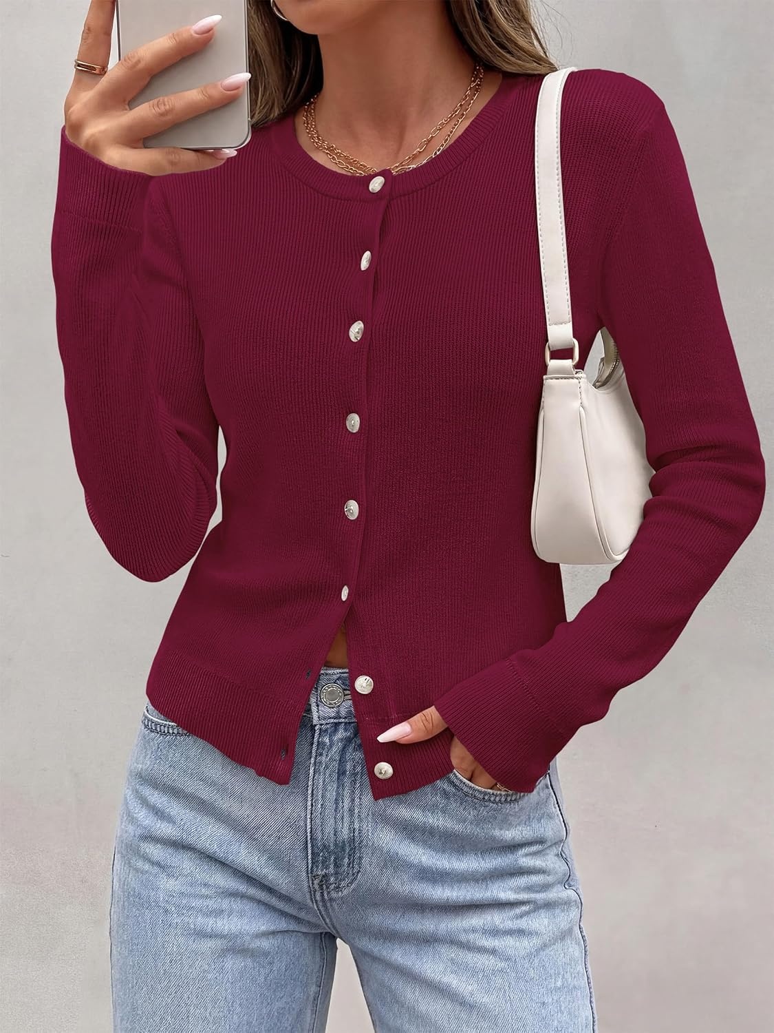 image:imagePRETTYGARDEN Fall Fitted Cardigan Sweaters for Women Button DownRed