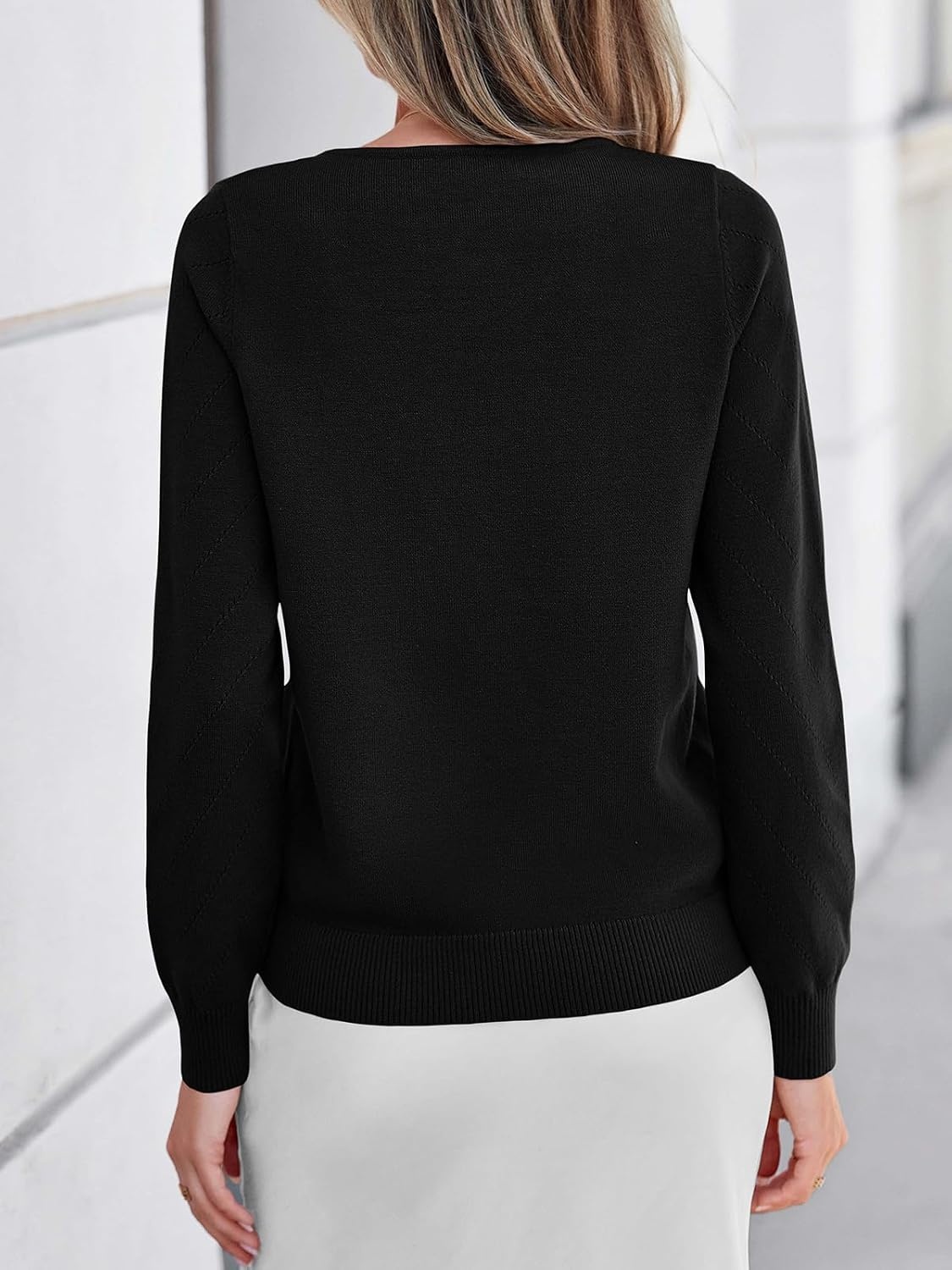 image:imagePRETTYGARDEN Long Sleeve V Neck Hollow Out Pullover Sweaters for WomenBlack