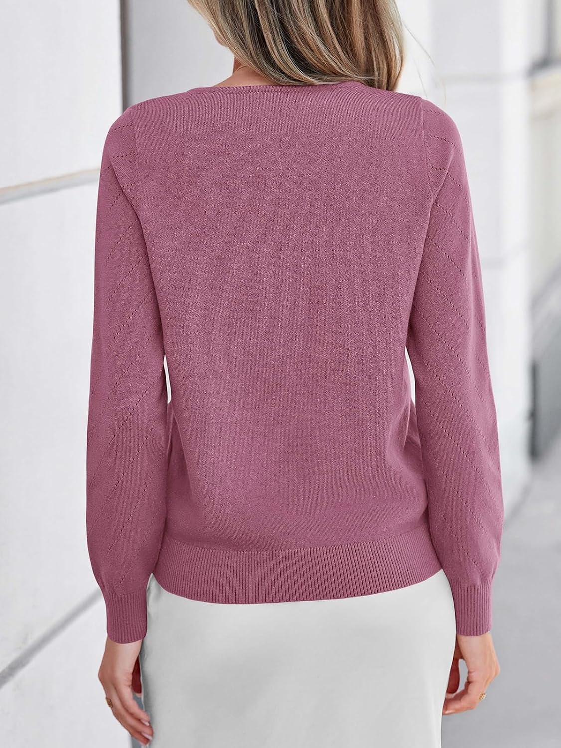 image:imagePRETTYGARDEN Long Sleeve V Neck Hollow Out Pullover Sweaters for WomenPurple