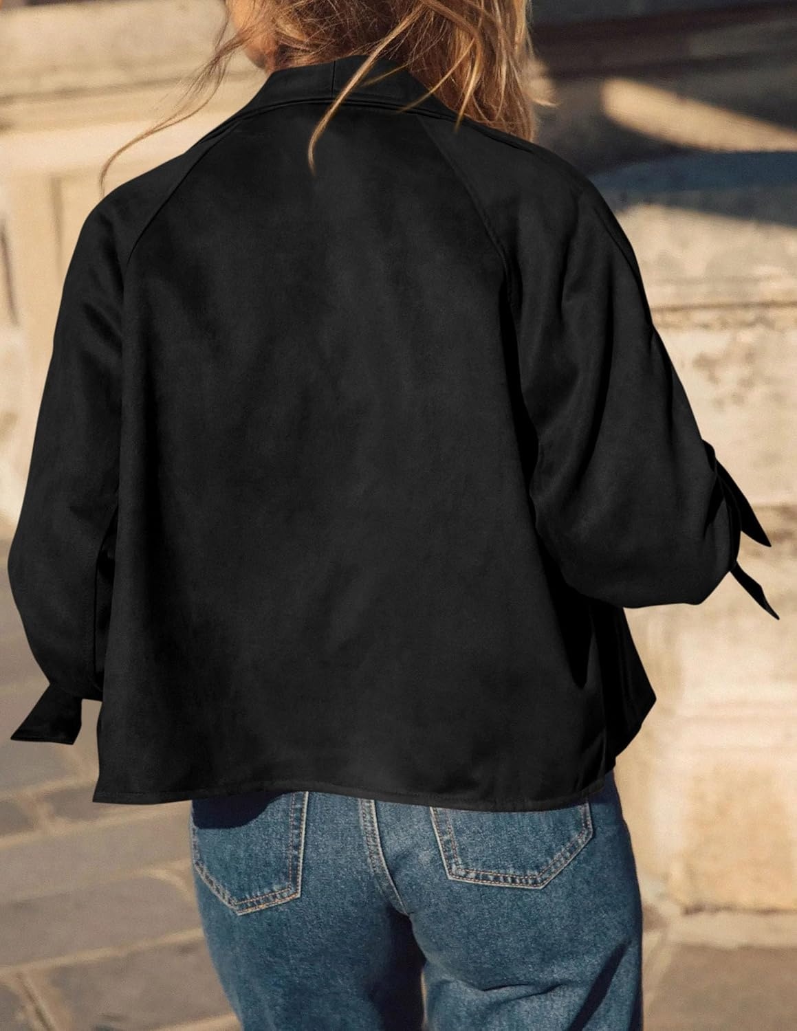 image:imagePRETTYGARDEN Women Faux Suede Double Breasted Trench Coat Cropped JacketsBlack