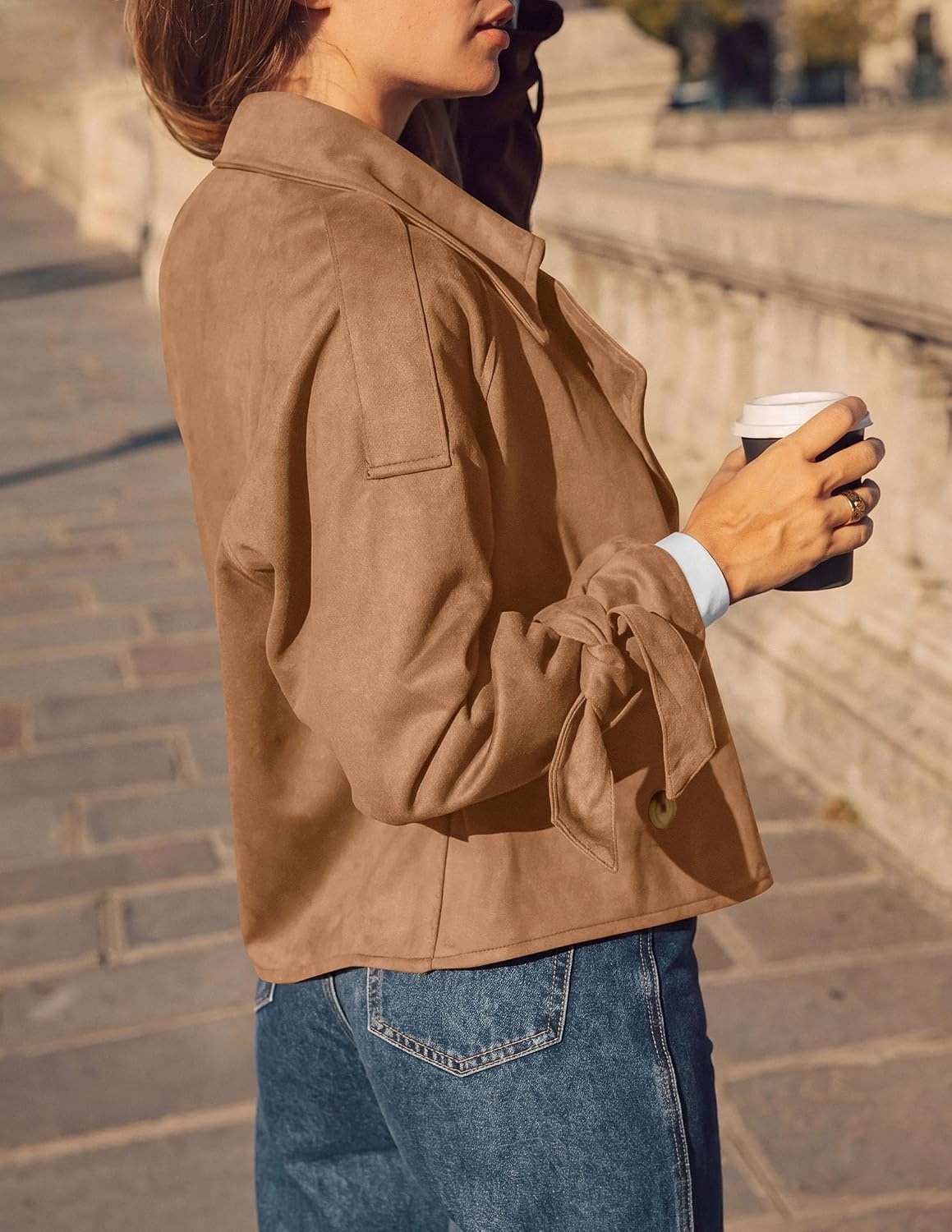 image:imagePRETTYGARDEN Women Faux Suede Double Breasted Trench Coat Cropped JacketsCamel