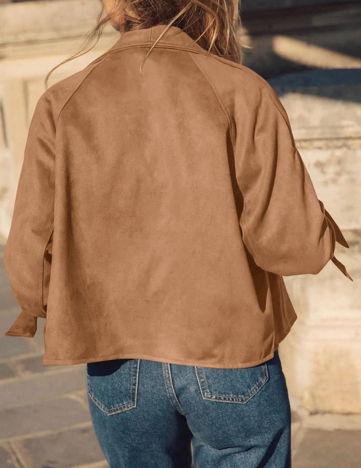 image:imagePRETTYGARDEN Women Faux Suede Double Breasted Trench Coat Cropped JacketsCamel
