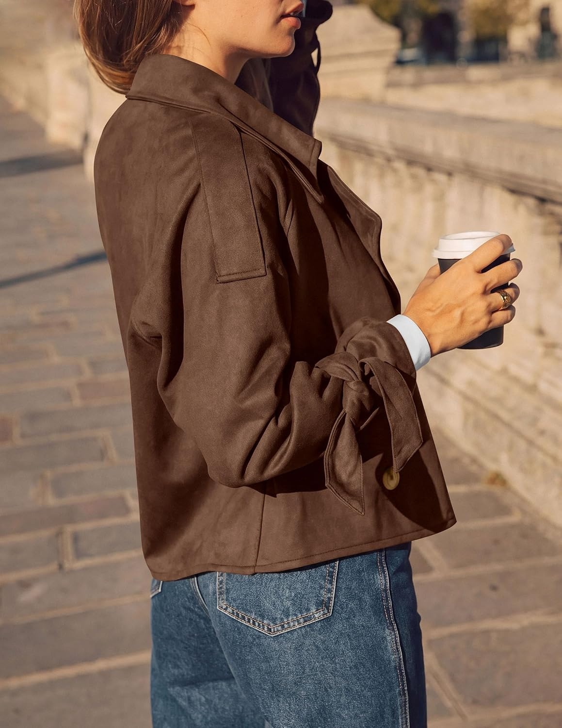 image:imagePRETTYGARDEN Women Faux Suede Double Breasted Trench Coat Cropped JacketsCoffee