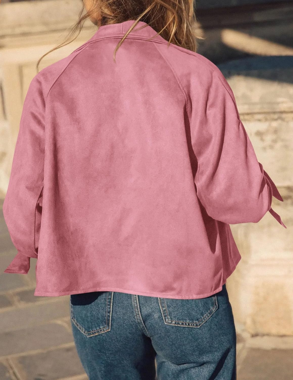 image:imagePRETTYGARDEN Women Faux Suede Double Breasted Trench Coat Cropped JacketsPink