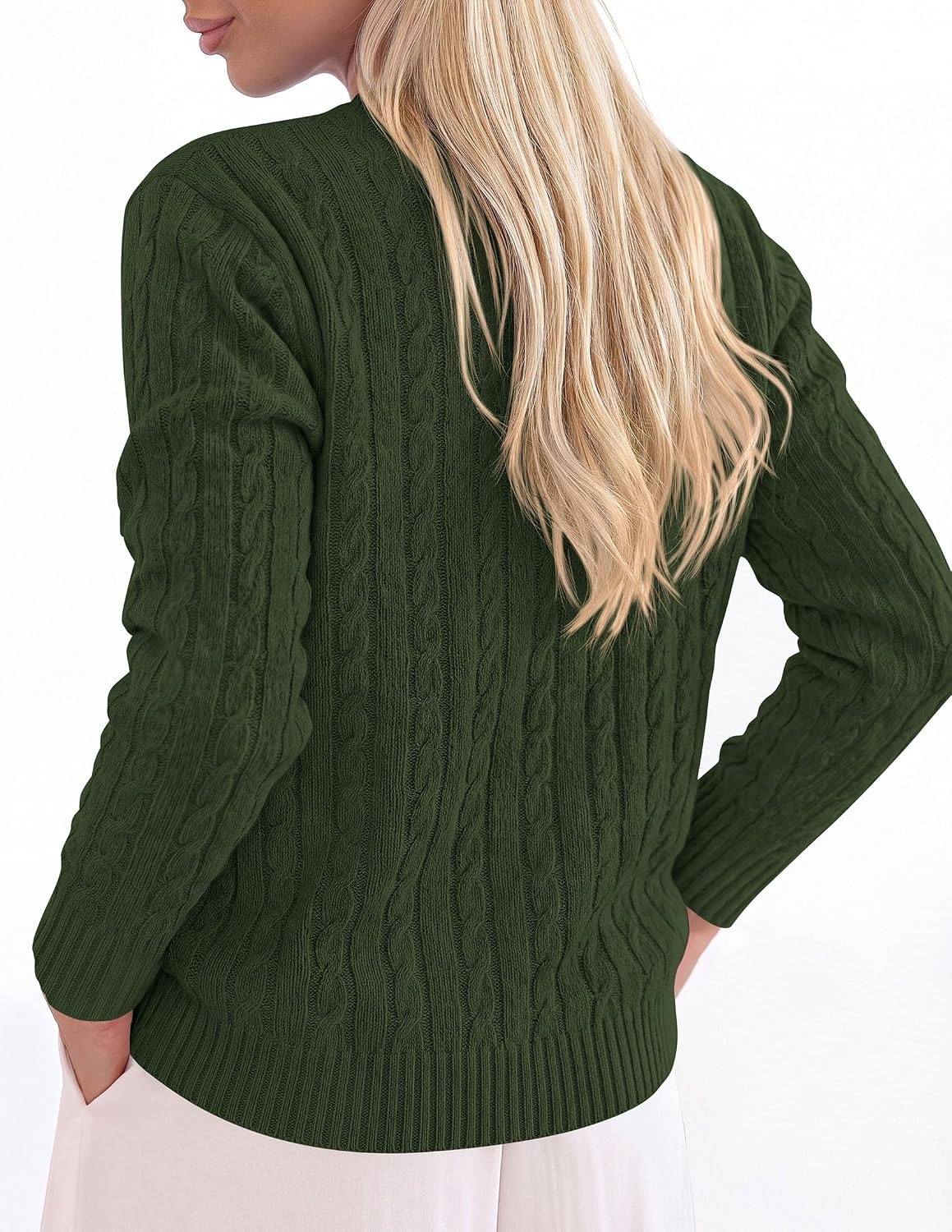 image:imagePRETTYGARDEN Womens Cable Knit Sweaters Long Sleeve Pullover Fall OutfitsArmy Green