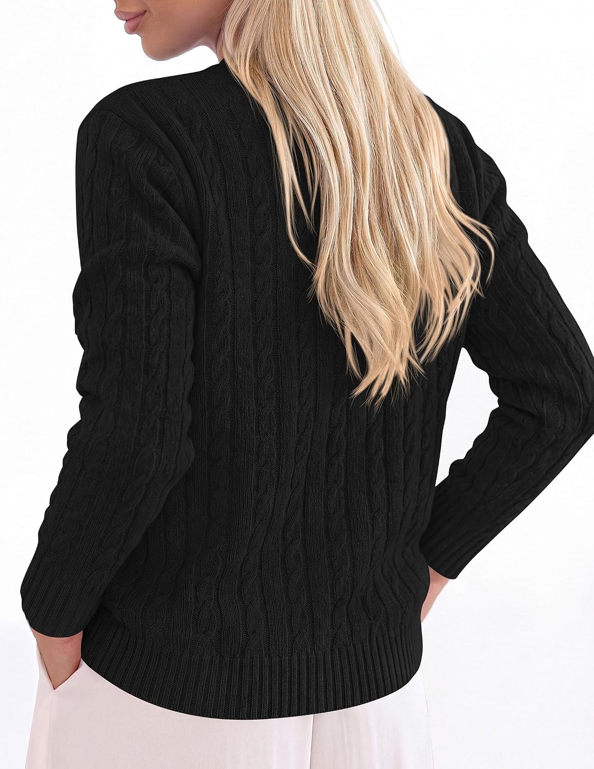 image:imagePRETTYGARDEN Womens Cable Knit Sweaters Long Sleeve Pullover Fall OutfitsBlack