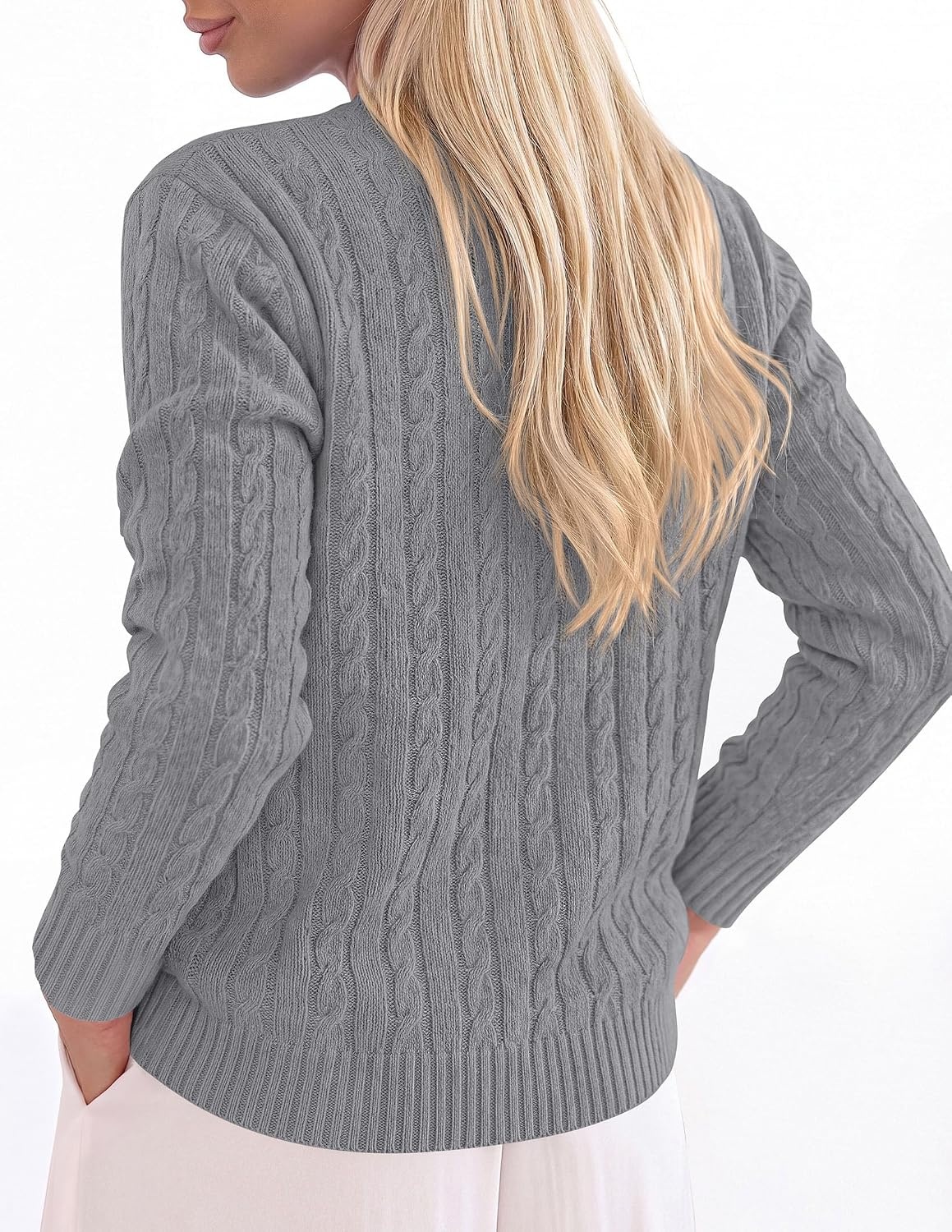 image:imagePRETTYGARDEN Womens Cable Knit Sweaters Long Sleeve Pullover Fall OutfitsGrey