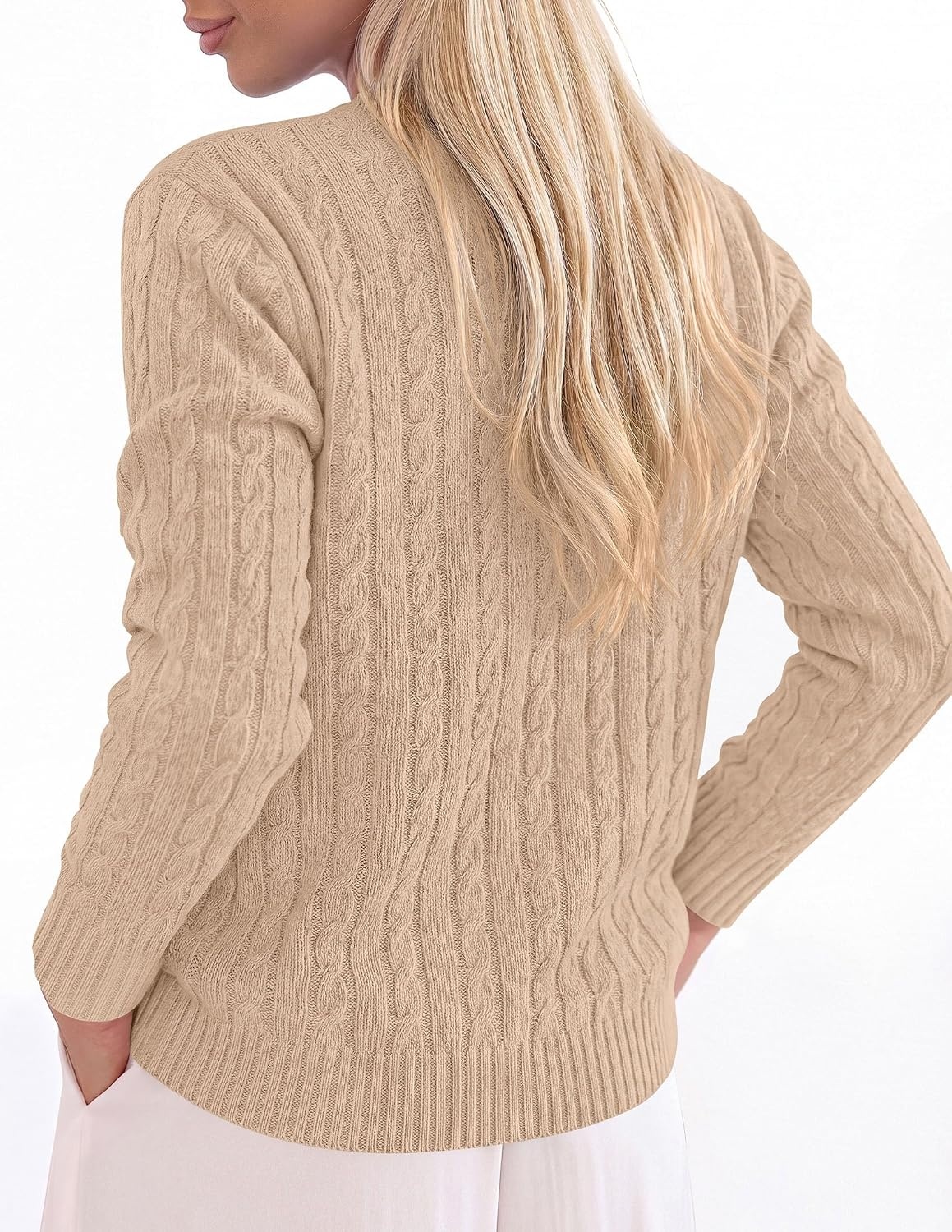 image:imagePRETTYGARDEN Womens Cable Knit Sweaters Long Sleeve Pullover Fall OutfitsKhaki