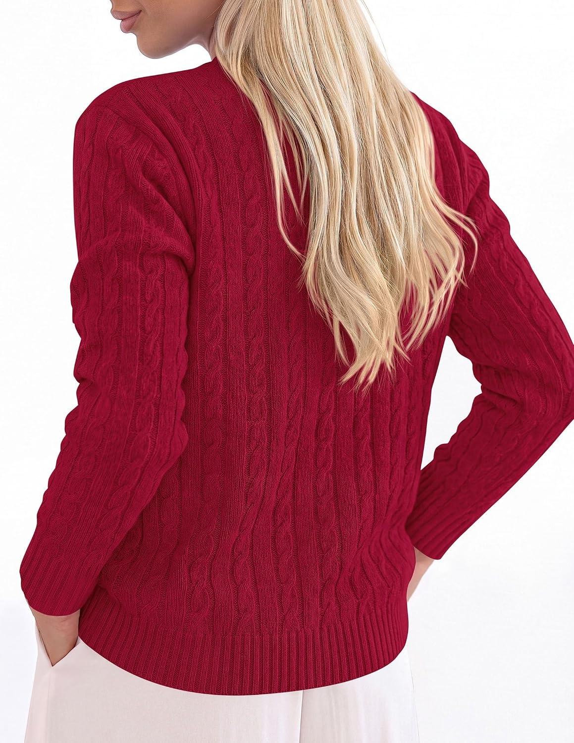 image:imagePRETTYGARDEN Womens Cable Knit Sweaters Long Sleeve Pullover Fall OutfitsRed