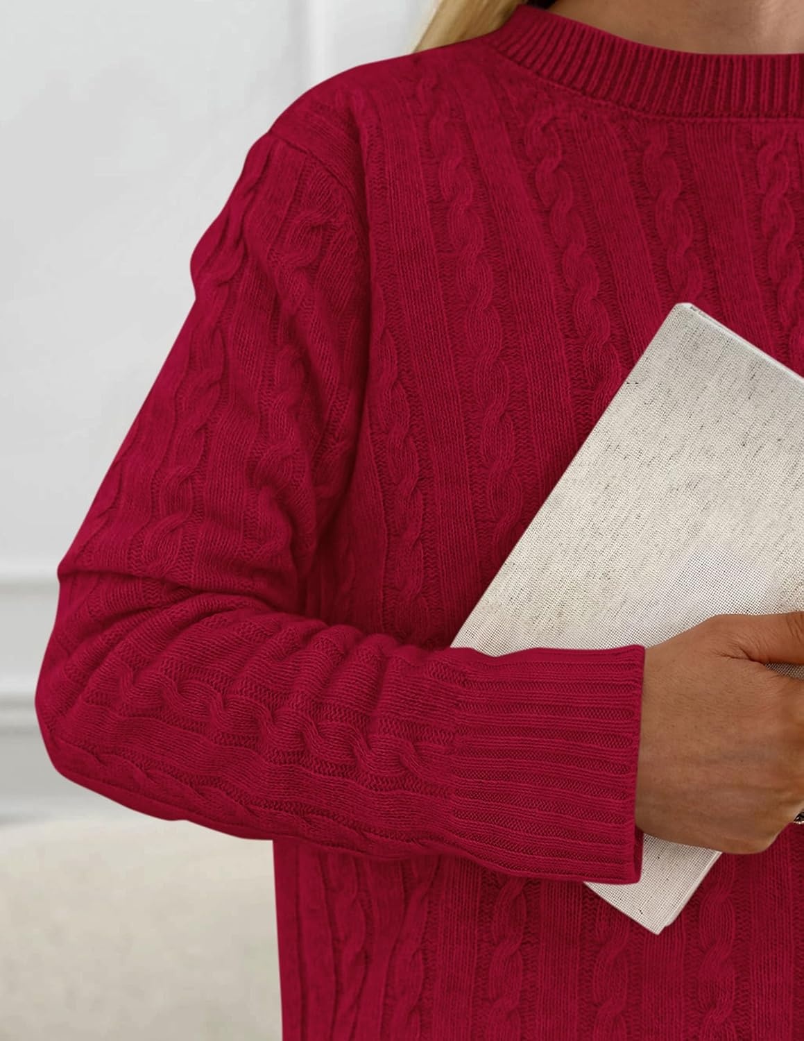 image:imagePRETTYGARDEN Womens Cable Knit Sweaters Long Sleeve Pullover Fall OutfitsRed