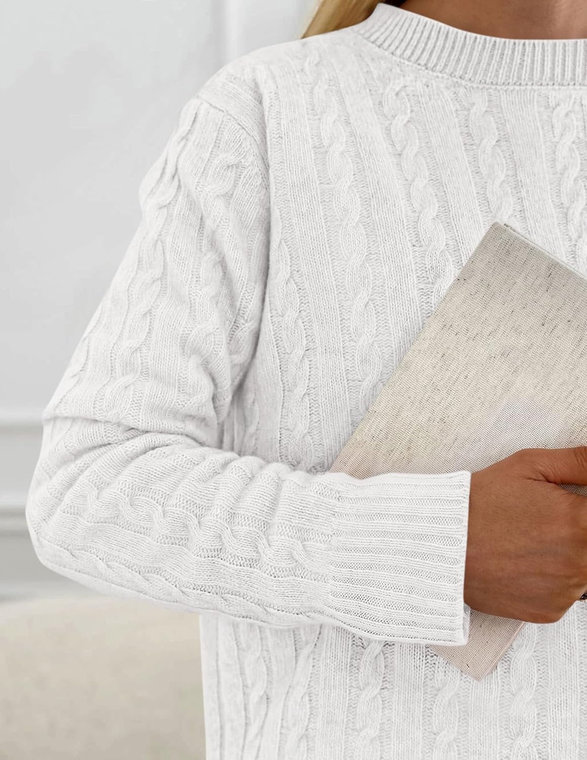 image:imagePRETTYGARDEN Womens Cable Knit Sweaters Long Sleeve Pullover Fall OutfitsWhite