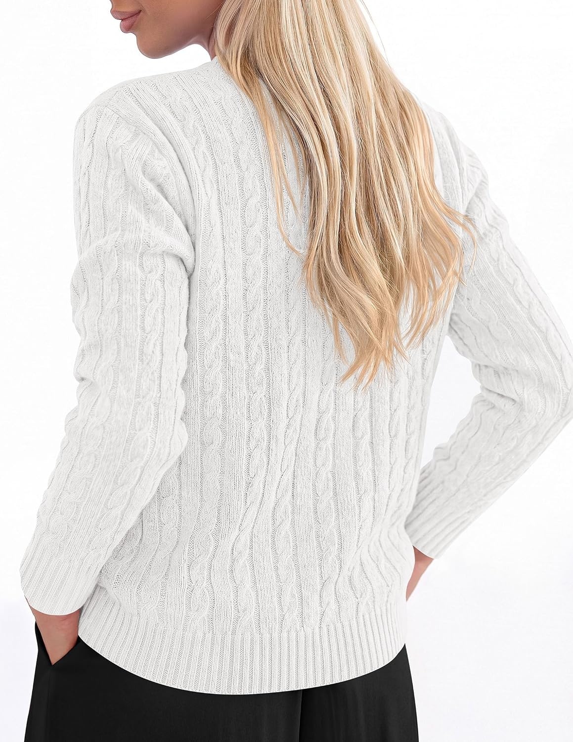 image:imagePRETTYGARDEN Womens Cable Knit Sweaters Long Sleeve Pullover Fall OutfitsWhite