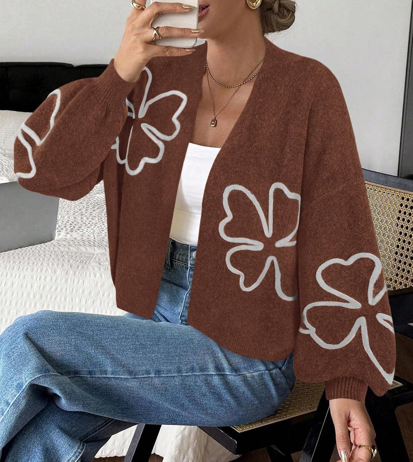 image:imagePRETTYGARDEN Womens Floral Oversized Cardigan Sweaters Trendy Fall OutfitsKhaki