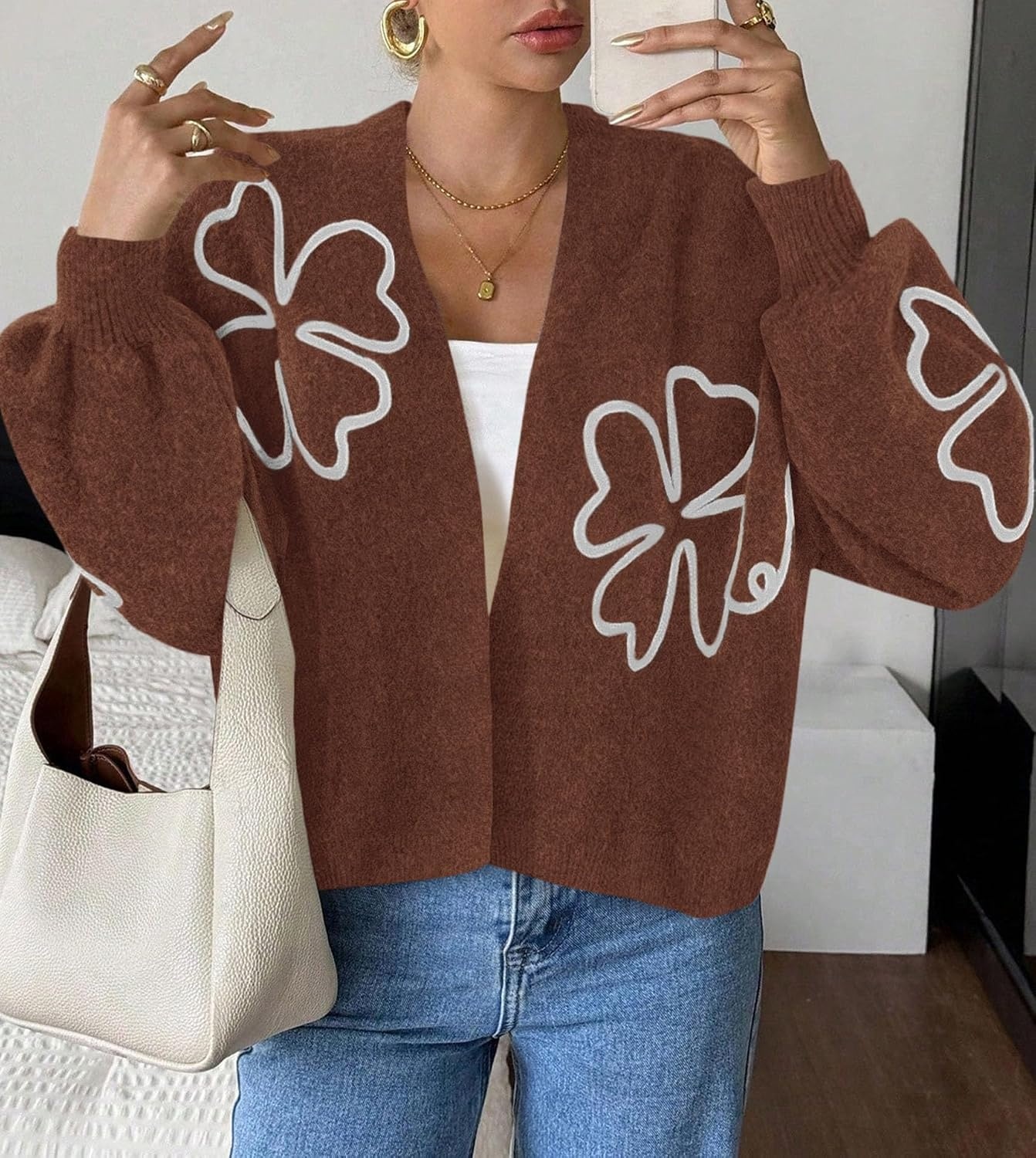 image:imagePRETTYGARDEN Womens Floral Oversized Cardigan Sweaters Trendy Fall OutfitsKhaki