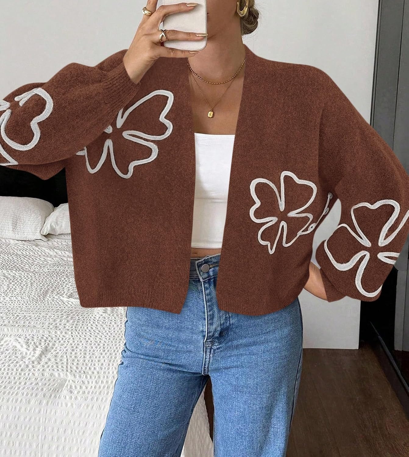 image:imagePRETTYGARDEN Womens Floral Oversized Cardigan Sweaters Trendy Fall OutfitsKhaki