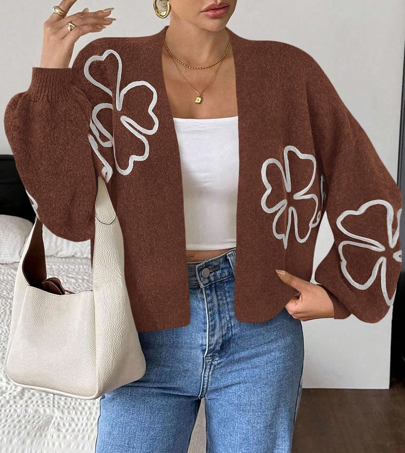 image:imagePRETTYGARDEN Womens Floral Oversized Cardigan Sweaters Trendy Fall OutfitsKhaki