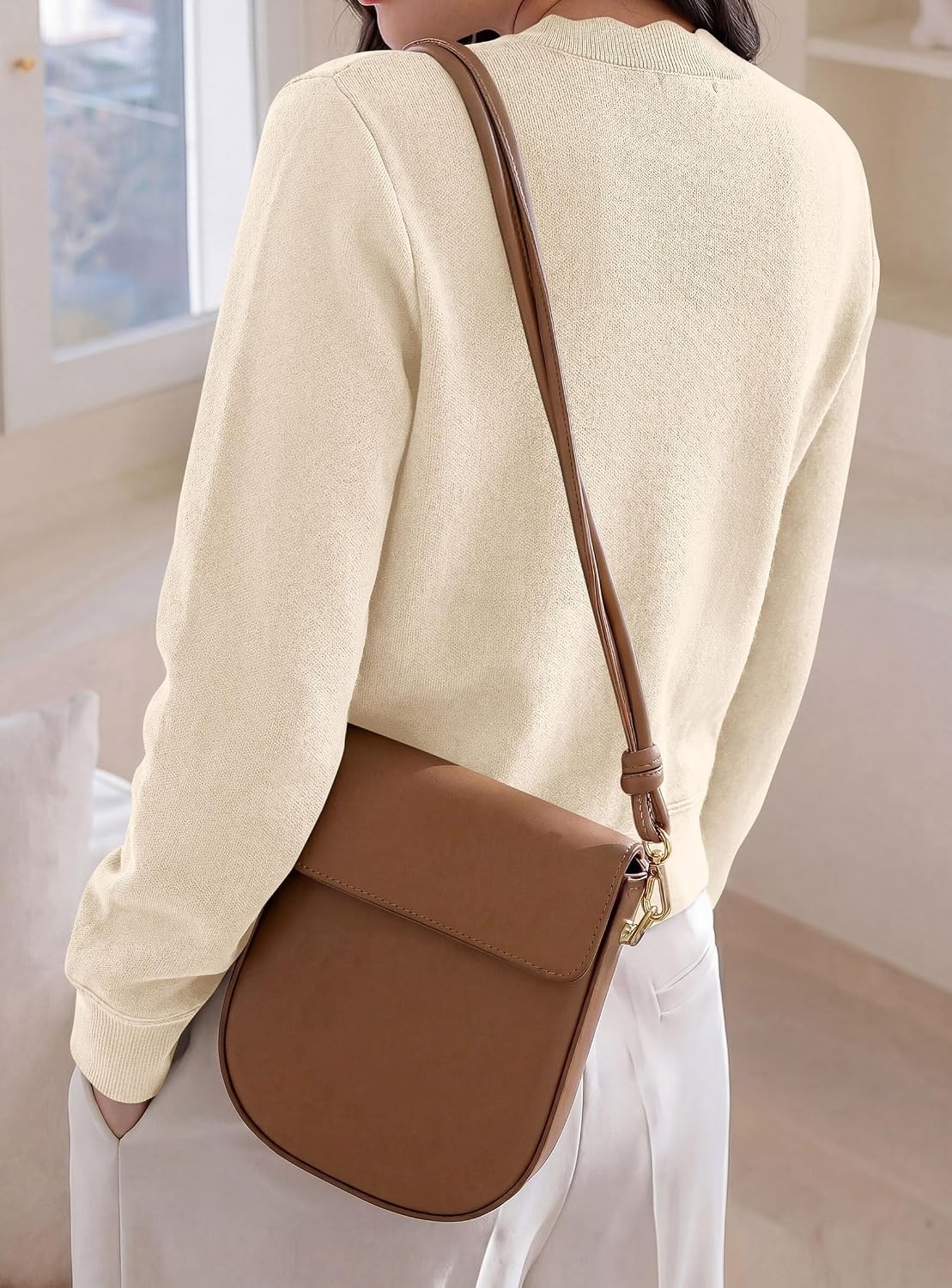 image:imagePRETTYGARDEN Womens Lightweight Cardigan Sweaters Scalloped Trim Fall TopsApricot